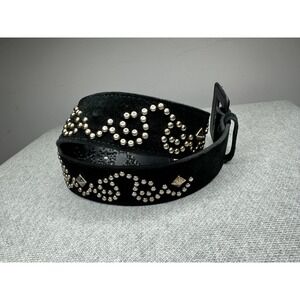 Express Y2K Leather Belt Women Sz Small Black With Silver Studs 90s